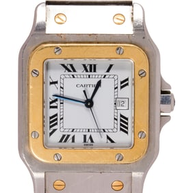 A Cartier stainless steel and 18k gold Santos Galbe wristwatch