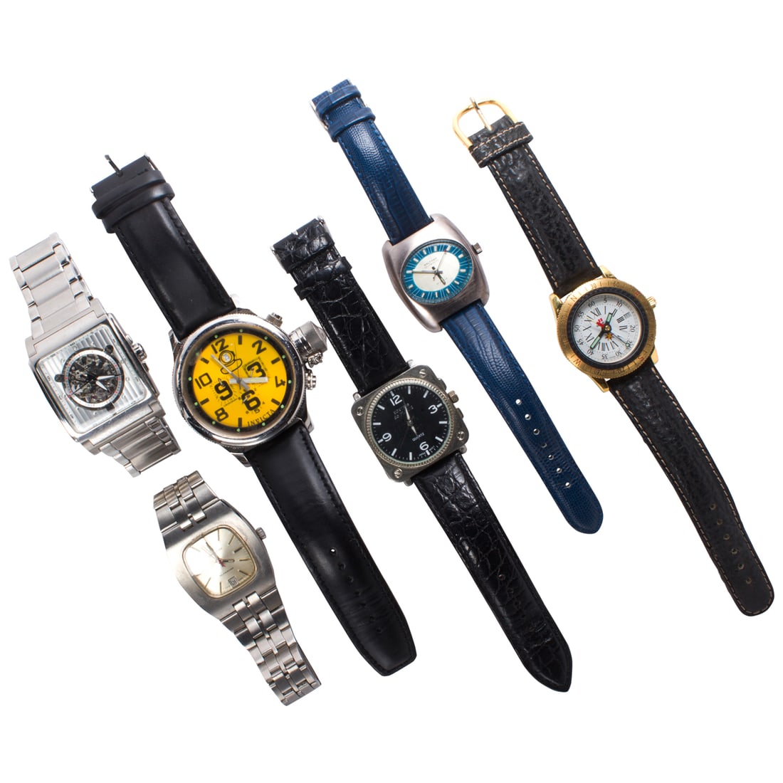 A group of watches: A group of watchescomprising a Bulova Automatic wristwatch, a waltham self winding wristwatch, a Hamilton self-winding wristwatch, an Invicta Russian diver wristwatch, a Montres De Fleur quartz wristw