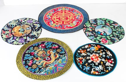 (lot of 5) Chinese embroidered roundels