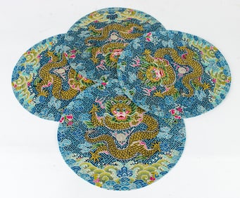 (lot of 4) Chinese woven dragon roundels
