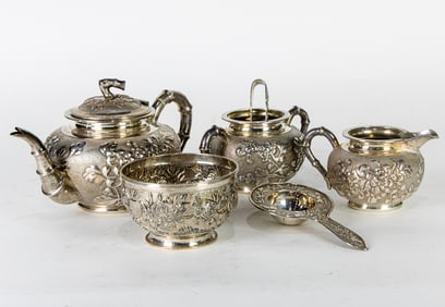 (set of 6) Chinese export silver tea service