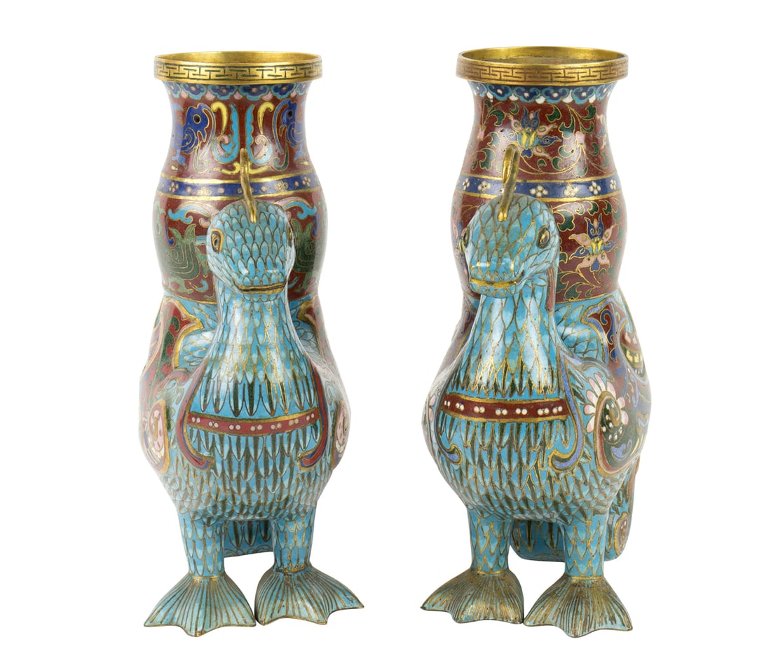 (lot of 2) Chinese cloisonne enamel phoenixes (1 of 4)