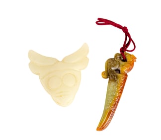 (lot of 2) Chinese archaistic hardstone pendants