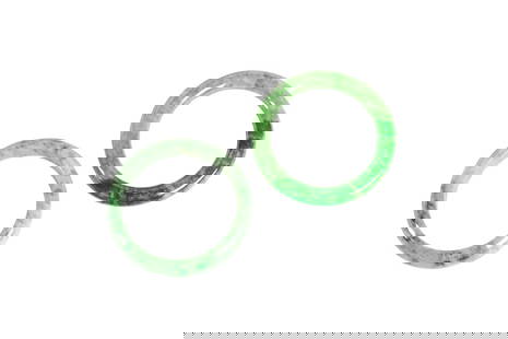 (lot of 2) Chinese jadeite bangle bracelets: (lot of 2) Chinese jadeite bangle bracelets. 2.25" inner diameter.