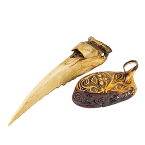 (lot of 2) Southeast Asian hornbill casque ornaments