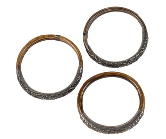 (lot of 3) Chinese silver mounted bamboo bangle bracelets