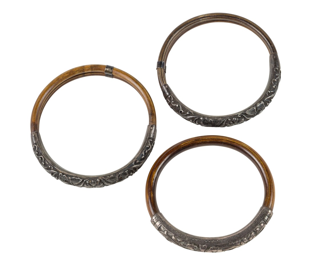 (lot of 3) Chinese silver mounted bamboo bangle bracelets (1 of 3)
