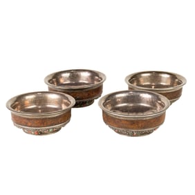 (lot of 4) Mongolian silver mounted wood bowls