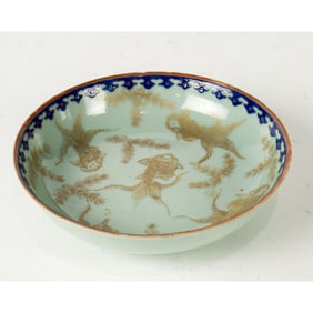 A Chinese celadon glazed 'goldfish' dish