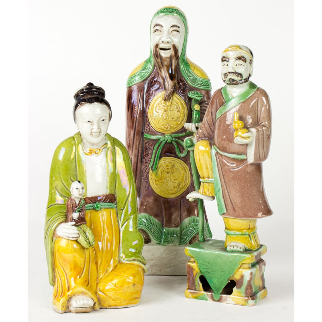 (lot of 3) Chinese sancai glazed immortal figures (1 of 4)