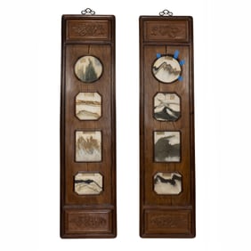 A pair of Chinese dreamstone plaque inset wall panels