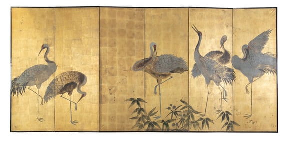 A Japanese six-panel folding screen