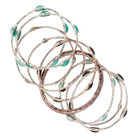 Set of silver and gemstone bangles