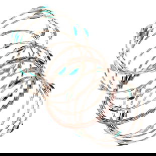 Set of silver and gemstone bangles: Set of silver and gemstone banglesComprising three onyx and silver bangles, three turquoise and silver bangles, two cubic zirconium and silver bangles, and one silver bangle; gross weight: 154.19