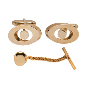Pair of 10k gold cufflinks and shirt pin