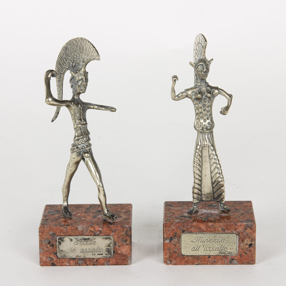 Two Italian .800 standard silver miniature figures of Etruscan soldiers (1 of 2)