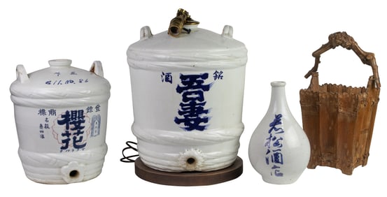 Three Japanese ceramic sake containers