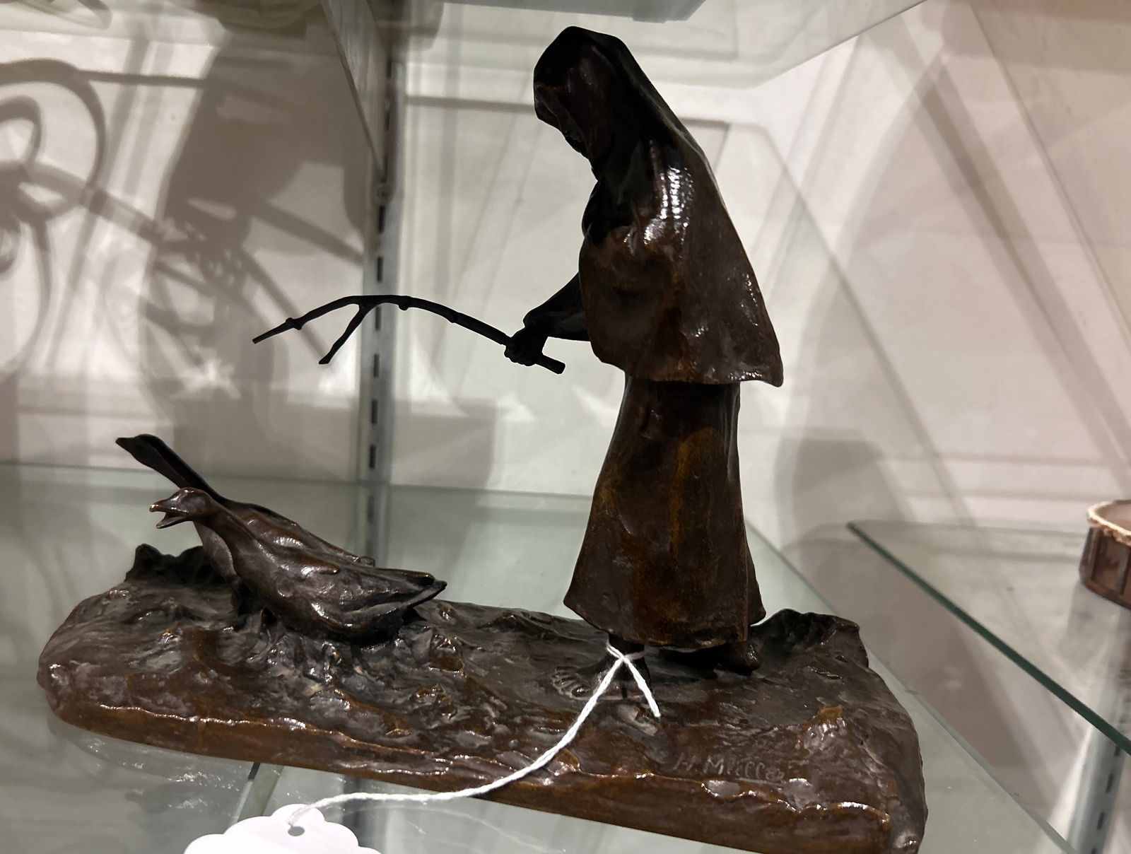 A Continental patinated bronze group of girl and two geese (1 of 1)