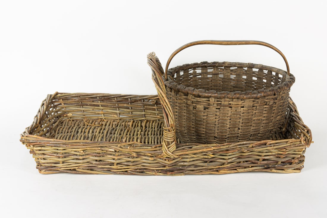 A group of two baskets, comprising American splint utlily basket and a gathering basket (1 of 1)