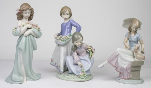 Three Lladro porcelain figures of women and children