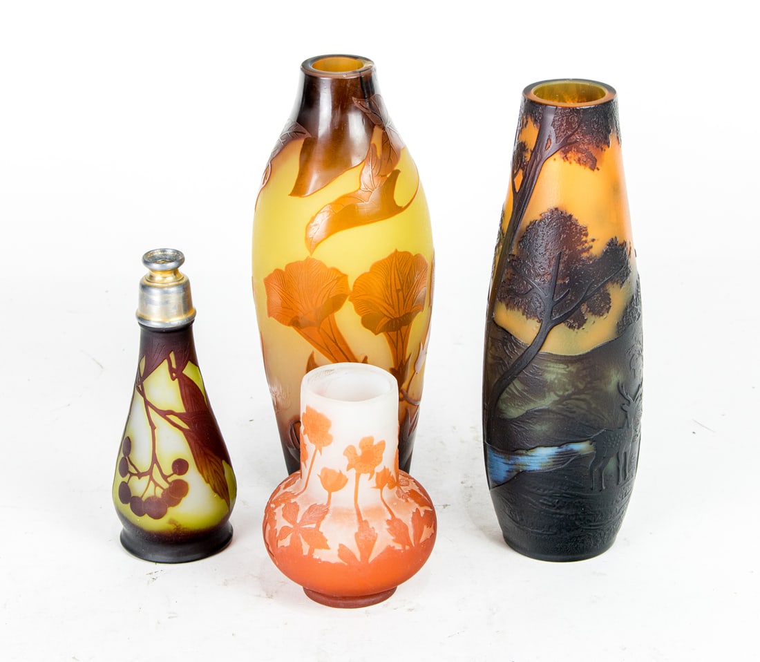 Four Galle or Galle-style cameo glass vases (1 of 1)
