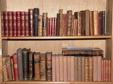 Two shelves of leather bound poetry