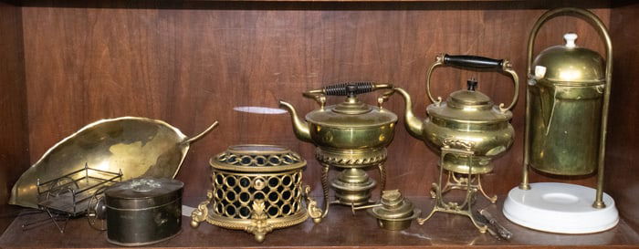 An assembled lot comprising a Continental gilt metal table casket and others