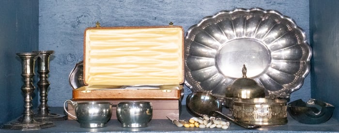 A collection of silverplated table articles