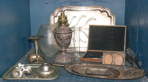A lot of silver plate table articles