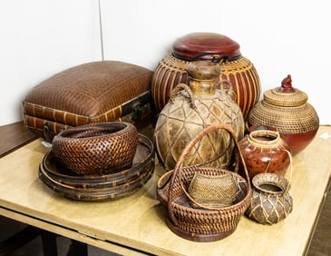 A group of baskets, including Indonesian, African and Chinese