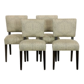 A Set of four Room & Board dining chairs upholstered in blue and white dot fabric