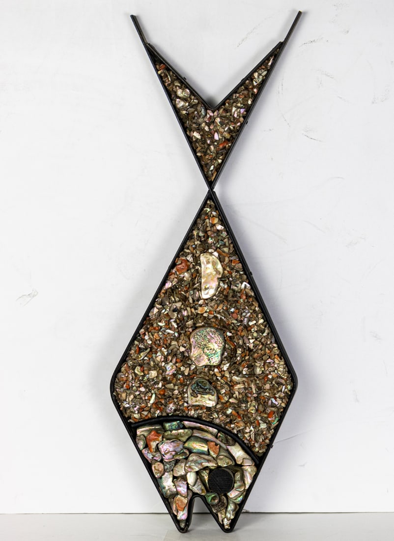 A Mid Century Mexican abalone shell inlaid plaque of a fish (1 of 1)