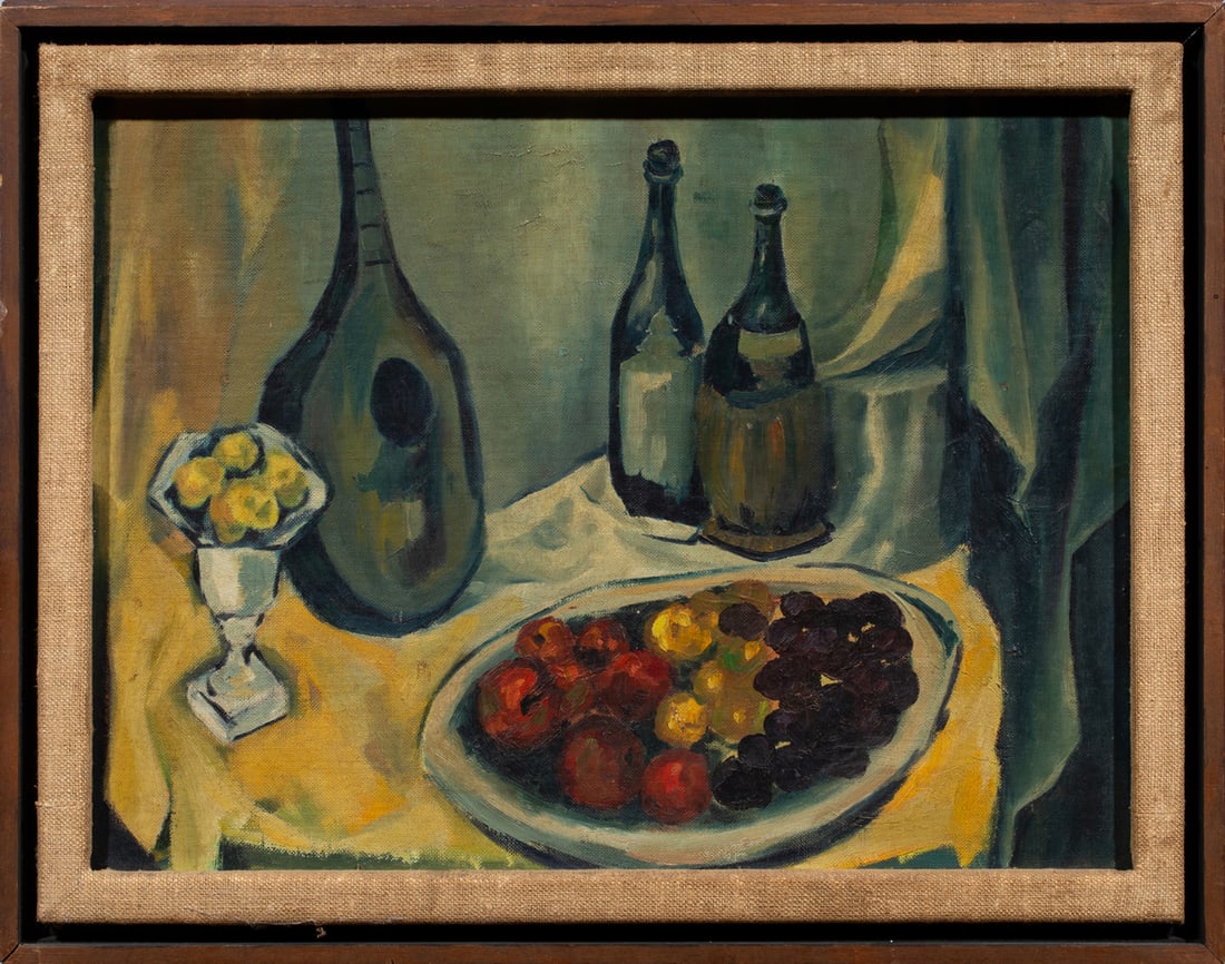Painting, Paul Ripley Jenkins: Paul Ripley Jenkins (American, 1940-1974), Still Life with Fruit, oil on canvasboard, board: 12"h x 16"w, overall (with frame): 15"h x 19"w