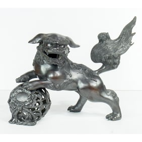 A Japanese bronze shishi koro censer