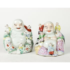 (lot of 2) Chinese famille rose Buddha and children figures