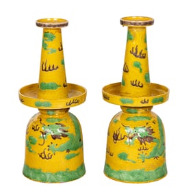 A Pair Chinese sancai glazed altar sticks