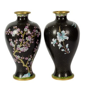 A pair of Japanese cloisonne jars
