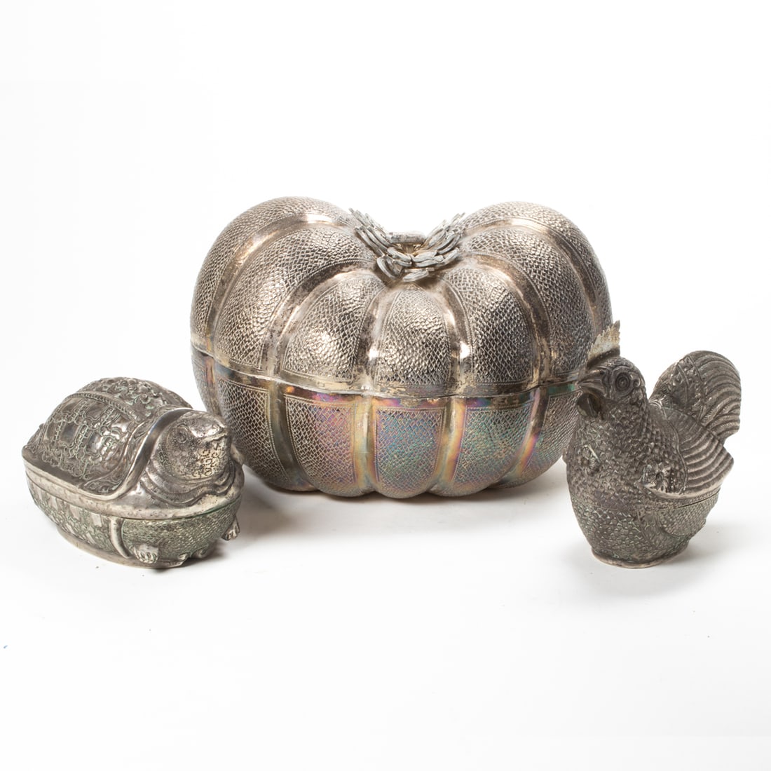 (lot of 3) Southeast Asian silvered white metal boxes (1 of 2)