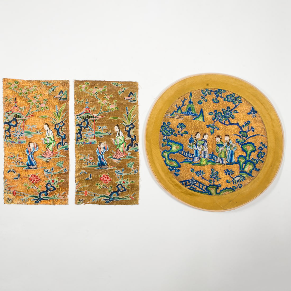(lot of 3) Chinese embroidered gilt ground figure panels (1 of 1)