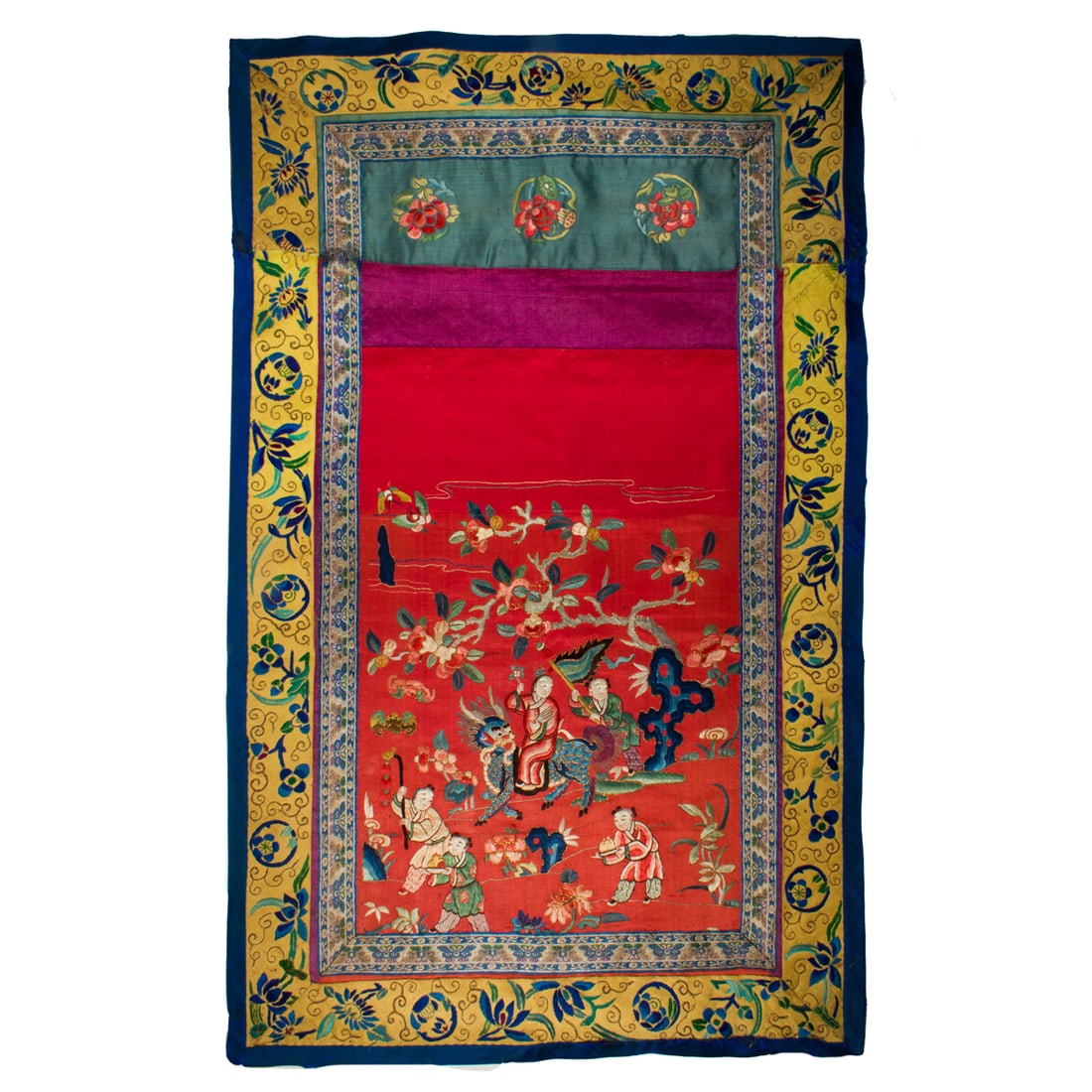 A Chinese embroidered blue ground peacock panel (1 of 1)