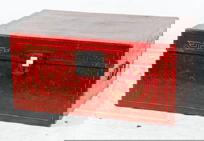 A Chinese red lacquered chest