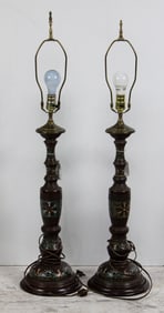 A pair of Japanese champleve enameled lamps