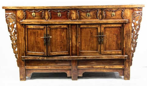 A Chinese elmwood altar coffer cabinet