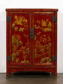 A Chinese red lacquered cabinet