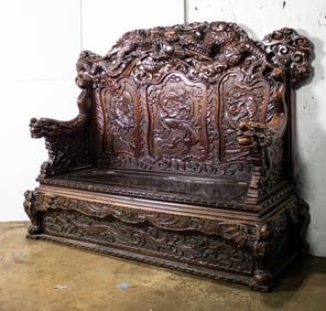 A Japanese carved wood dragon throne