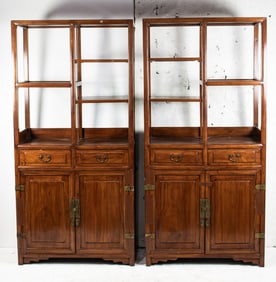 A pair of Chinese hardwood display cabinets