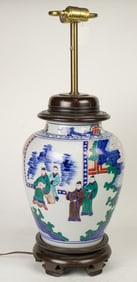 A Chinese wucai jar as a lamp