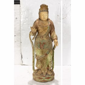 A Chinese polychromed wood figure of Guanyin