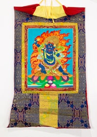 A Tibetan silk applique thangka of Vajrapani