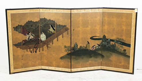 A Japanese four-panel folding screen